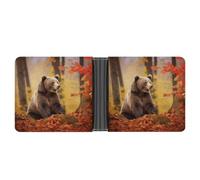 Portafogli, orso marrone in autunno stampa portafogli da uomo, portafoglio sottile da uomo, alla moda portafogli bifold con più slot per schede, stile, taglia unica, moderno