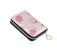 Portafogli porta carte di credito RFID rosa fragola per donne, rosa a quadri in pelle con cerniera custodia per carte di credito portafoglio a fisarmonica per signore regalo