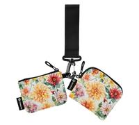 Portafogli portamonete da donna con fiori autunnali e narcisi, piccoli porta carte d'identità staccabili, con cinturino da polso, per donne e ragazze, 2 pezzi, Fiori d'autunno Narciso, 1 size