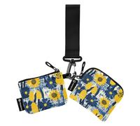 Portafogli portamonete da donna con fiori gialli e blu, grande capacità, portamonete con tasca con cerniera, per donne, 2 confezioni Recto Verso