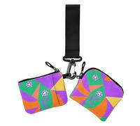 Portafogli portamonete da donna con forme geometriche colorate fiori viola porta carte piccolo portafoglio rimovibile per carte organizer per denaro con cerniera tasca portamonete per le donne 2 pezzi
