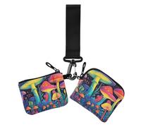 Portafogli portamonete da donna con funghi colorati al neon con tasca con cerniera e tasca con cerniera per uso quotidiano, confezione da 2, Funghi freddi colorati al neon, 1 size, Casual