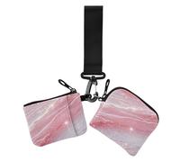 Portafogli portamonete da donna con glitter effetto marmo rosa, portamonete sottile staccabile con cinturino da polso, per uso quotidiano, confezione da 2, Glitter finto marmo grana rosa, 1 size