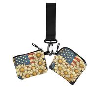Portafogli portamonete da donna con motivo camomilla 4 luglio, piccolo portafoglio rimovibile per carte di credito, organizer con cinturino da polso, per donna, confezione da 2, cartone animato