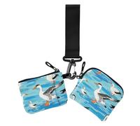 Portafogli portamonete da donna con pittura a inchiostro cinese blu anatra porta carte sottile staccabile portafoglio portachiavi con tasca con cerniera per donna 2 confezioni, pittura a inchiostro