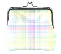 Portafogli portamonete da donna rosa pastello plaid dai colori tenui e sacchetti con fibbia con chiusura a bacio per cambio di carte per ragazze, Colori tenui Plaid Pastello Rosa, classico