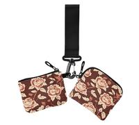 Portafogli portamonete da donna rosso con fiori di San Valentino, carino e alla moda, portachiavi con cinturino da polso, confezione da 2, Fiori rossi di San Valentino, 1 size, Casual