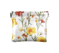 Portafogli portamonete in pelle con fiori autunnali narcisi bianchi, accessori da viaggio per donne e ragazze, Fiori autunnali Narciso Bianco, 4.33"(L) x 3.74"(W) x 0.39"(H), classico
