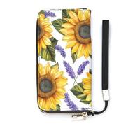 Portafogli sottile da donna con girasoli gialli e fiori di lavanda viola borsa lunga carino pochette da polso borsetta porta carte, Stile:, 20x10.5cm