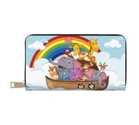 Portafogli sottili in pelle per donne e uomini - Animali arcobaleno sull'Arca di Noè Portafoglio per carte per donne e uomini con cerniera
