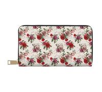 Portafogli sottili in pelle per donne e uomini, con bellissima rosa rossa, portafoglio per carte di credito, per donne e uomini, con cerniera