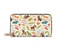 Portafogli sottili in pelle per donne e uomini, con cerniera e scimmie nella giungla