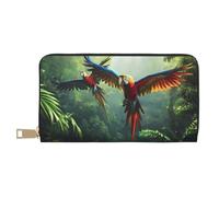 Portafogli sottili in pelle per donne e uomini, con pappagalli volanti nella giungla, portafoglio per carte da uomo e donna con cerniera