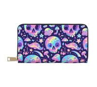 Portafogli sottili in pelle per donne e uomini, con teschio di cristallo e fungo, per donne e uomini, con cerniera