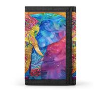 Portafogli trifold con mandala elefante arcobaleno acquerello con porta soldi e carte di credito 8 slot portachiavi finestra foto per uomini donne, Stile-1, Taglia unica, Per tutte le stagioni