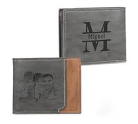 Portafogli Uomo Personalizzato con Foto Iniziali Portafoglio in Pelle Porta Carte di Credito Regalo per la Festa Del Papà Natale Regalo San Valentino per Lui Lei (B)