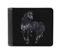 Portafoglio a due ante con cavallo arabo nero, in pelle PU, sottile, per donne e uomini, idea regalo, Stile:, Taglia unica