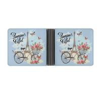 Portafoglio a due ante con torre Eiffel e bicicletta vintage in pelle, sottile, porta carte di credito, Stile:, Taglia unica