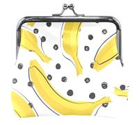 Portafoglio a pois neri, banana gialla portamonete bianca per uomini e donne, in pelle, con fibbia a bacio, portafogli per carte di credito, nero spot giallo banana bianco, classico, Black Spot Yellow