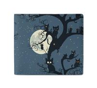 Portafoglio a portafoglio in pelle con gatti neri sull'albero nella notte di Halloween con porta carte carino per viaggi d'affari, Stile:, Taglia unica