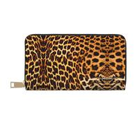 Portafoglio a righe su leopardi, portamonete portatile alla moda e versatile, può contenere telefoni cellulari, monete, chiavi