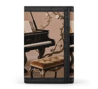 Portafoglio a tre ante con 8 scomparti per carte e fermasoldi - Portafoglio sottile e compatto con motivo a pianoforte e edera per uomo e donna