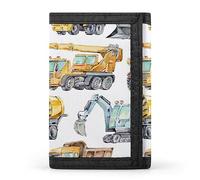 Portafoglio a tre ante con camion e auto gialle, trattore, escavatore, betoniera, elegante borsa con portachiavi, porta carte di credito, porta carte di credito per scontrini, ricevute, donne e uomini
