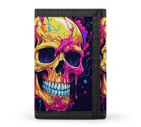 Portafoglio a tre ante con due teschi diversi per uomo - Sottile, 8 scomparti per carte, portamonete con cerniera, fermasoldi, scomparto