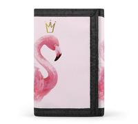 Portafoglio a tre ante con fenicottero rosa floreale e corona dorata su rosa chiaro, elegante borsetta con portachiavi, porta carte di credito per scontrini, ricevute, donne e uomini, 5 x 3,3 x 0,2 po