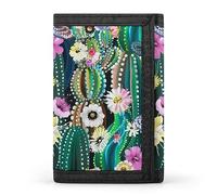 Portafoglio a tre ante con fiori di cactus, cactus e piante grasse, elegante borsa con portachiavi, porta carte di credito, per scontrini, ricevute, donne e uomini, 5 x 3,3 x 0,2 pollici