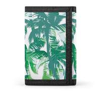 Portafoglio a tre ante con foglie di palma tropicali estive senza cuciture su bianco, elegante borsa con portachiavi, porta carte di credito per scontrini, ricevute, donne e uomini, 5 x 3,3 x 0,2 poll