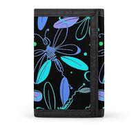 Portafoglio a tre ante con libellule volanti e ali in blu turchese e viola, elegante borsa con portachiavi, porta carte di credito, porta carte di credito per scontrini, ricevute, donne e uomini, 5 x