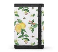 Portafoglio a tre ante con limoni gialli senza cuciture, frutti tropicali con foglie verdi e fiori, elegante borsa con portachiavi, porta carte di credito per scontrini, ricevute, donne e uomini, 5 x