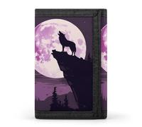 Portafoglio a tre ante con lupo nella luna, con scomparti per carte di credito, pochette per uomo e donna, Stile:, Taglia unica