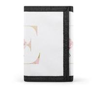 Portafoglio a tre ante con monogramma floreale in oro rosa e lettera E, elegante borsetta con portachiavi, porta carte di credito per scontrini, ricevute, donne e uomini, 5 x 3,3 x 0,2 pollici