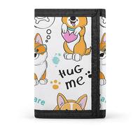 Portafoglio a tre ante con simpatici cani Corgi e ossa, Hello Hug Me Sweet su bianco, elegante borsetta con portachiavi, porta carte di credito, porta carte di credito per scontrini, ricevute, donne e