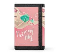Portafoglio a tre ante con sirena floreale che bacia un pesce verde su rosa, elegante borsetta con portachiavi, porta carte di credito per scontrini, ricevute, donne e uomini, 5 x 3,3 x 0,2 pollici