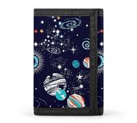 Portafoglio a tre ante con spazio, galassia, nebulosa, zodiaco, stelle, nero, senza cuciture, elegante borsa con portachiavi, porta carte di credito, porta carte di credito per scontrini, fatture, ric