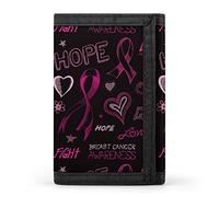 Portafoglio a tre ante con stampa per la sensibilizzazione sul cancro al seno, con nastro rosa, tasca frontale con finestra per documento d'identità, regalo per uomini e donne, Stile:, Taglia unica,