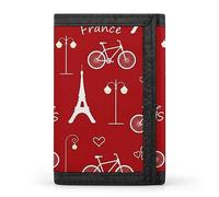 Portafoglio a tre ante con Torre Eiffel bianca, bicicletta, Parigi, Francia, rosso, San Valentino, elegante borsa con portachiavi, porta carte di credito, porta carte di credito per scontrini, ricevut