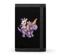 Portafoglio a tre ante con unicorno che cavalca un dinosauro triceratopo, con scomparti per carte di credito, per uomini e donne, Stile:, Taglia unica
