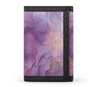 Portafoglio a tre ante con vernice acrilica, texture marmorizzata viola e rosa con polvere d'oro, elegante borsa con portachiavi, porta carte di credito per scontrini, ricevute, donne e uomini, 5 x 3,