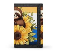 Portafoglio a tre ante da uomo con bradipo seduto su un girasole - sottile, 8 scomparti per carte, portamonete con cerniera, fermasoldi, scomparto