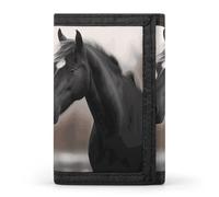 Portafoglio a tre ante da uomo con cavalli bianchi e neri - sottile, 8 scomparti per carte, portamonete con cerniera, fermasoldi, scomparto