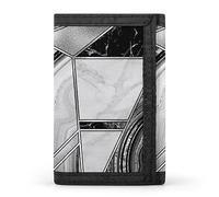 Portafoglio a tre ante in marmo granito agata grigio nero con linee bianche argento e triangoli, elegante borsa con portachiavi, porta carte di credito per scontrini, ricevute, donne e uomini, 5 x 3,3