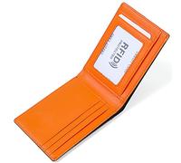 Portafoglio a tre ante in morbida pelle, Portafoglio bi-fold da uomo in vera pelle di mucca con protezione RFID e 9 scomparti for carte, blu, arancione e nero(Oranje)