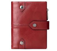Portafoglio a tre ante in morbida pelle, Portafoglio bifold in pelle con protezione RFID da uomo, rosso, 3,7x1,2x5,1 pollici