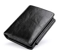 Portafoglio a tre ante in morbida pelle, Portafoglio da uomo con blocco RFID e 12 scomparti for carte multicolore 4,33x0,59x3,74 pollici(Black)