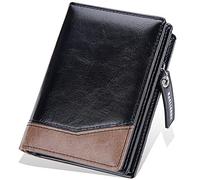 Portafoglio a tre ante in morbida pelle, Portafoglio da uomo con protezione RFID, finestra for documenti e scomparti for carte, multicolore, 3,54x1,37x4,72 pollici(Black)