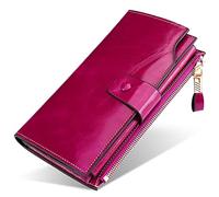 Portafoglio a tre ante in morbida pelle, Portafoglio da uomo in pelle con protezione RFID, 20 scomparti for carte, 3 scomparti for biglietti, 10x2,5x19 cm, multicolore(Purple)